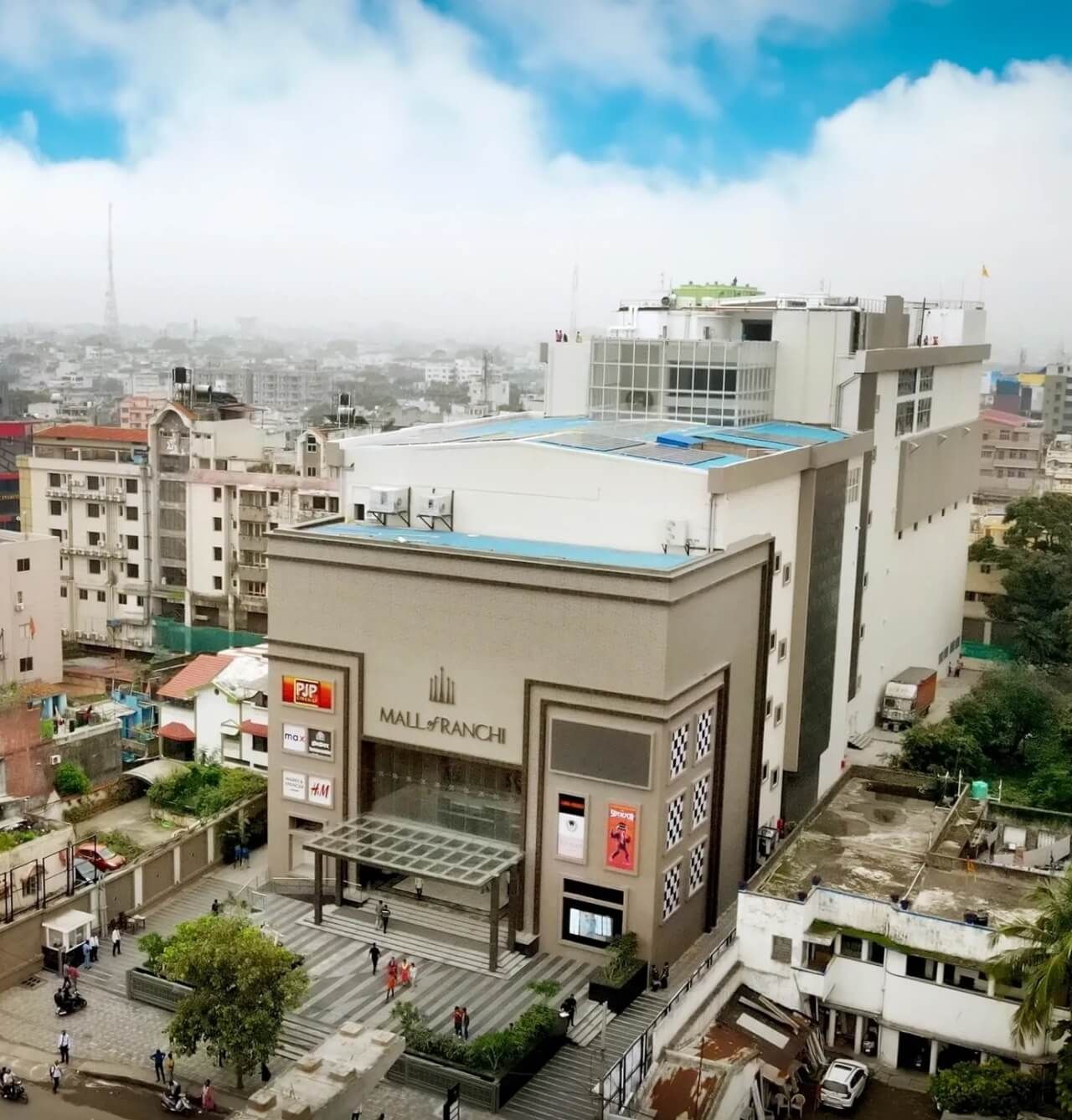 Exterior drone view of the Mall of Ranchi